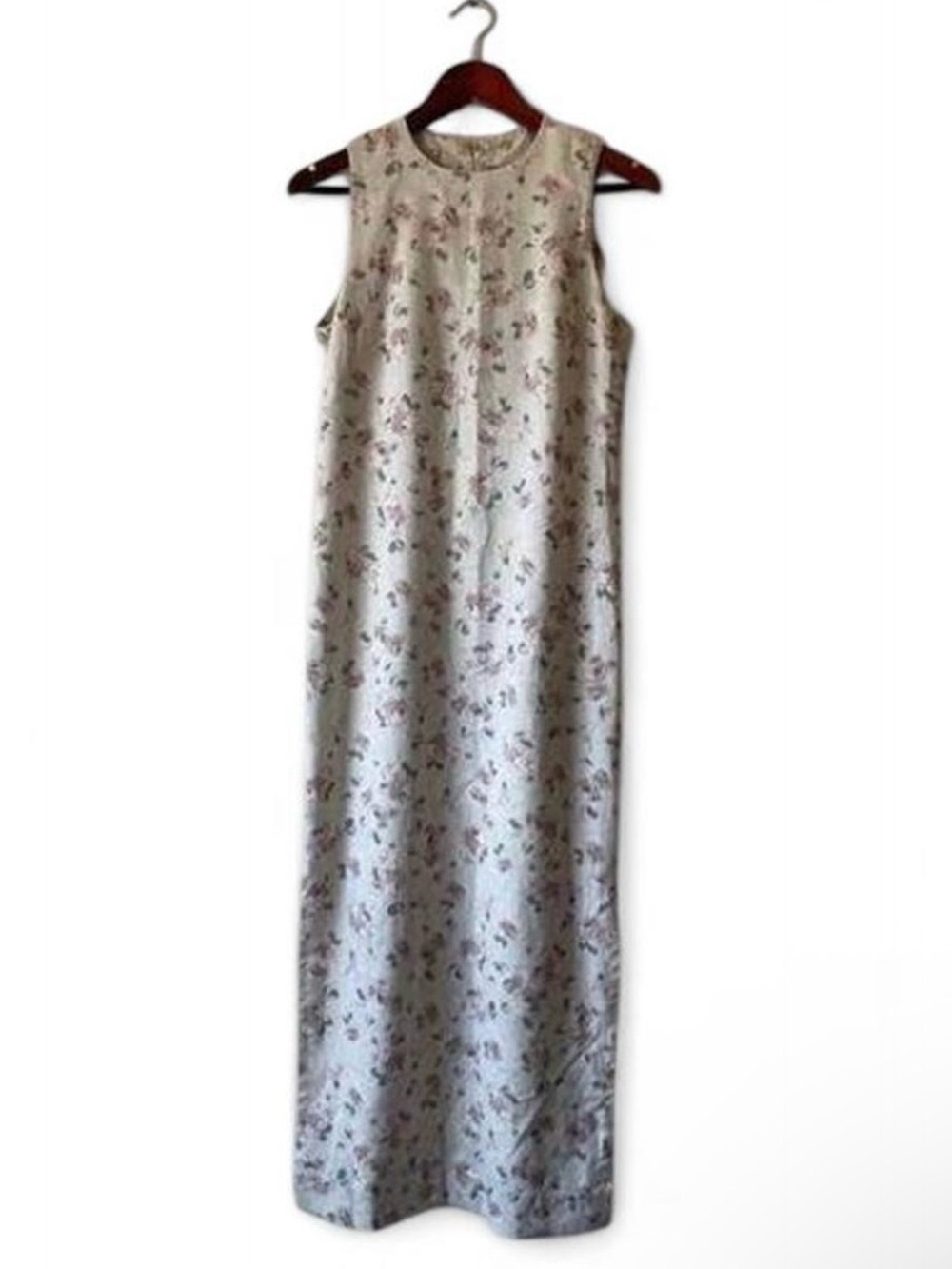 Light beige floral rose linen maxi dress
